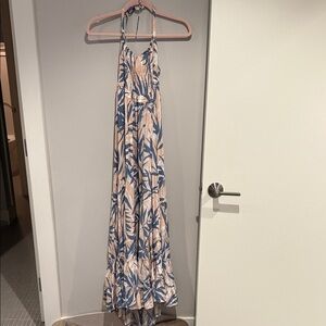 Olivaceous Blue and Cream Tropical Maxi Dress